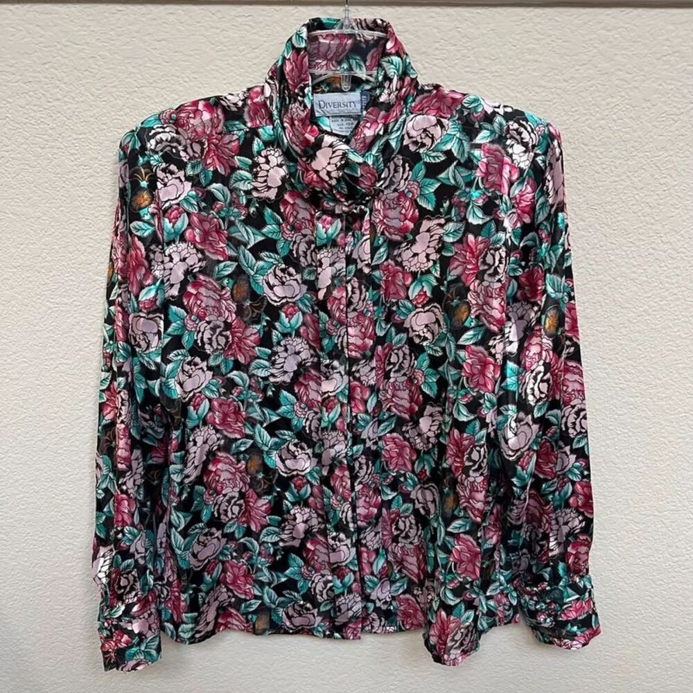 Vintage 80s 90s Diversity Floral Blouse Size 10P darkacademia whimsygoth cottage